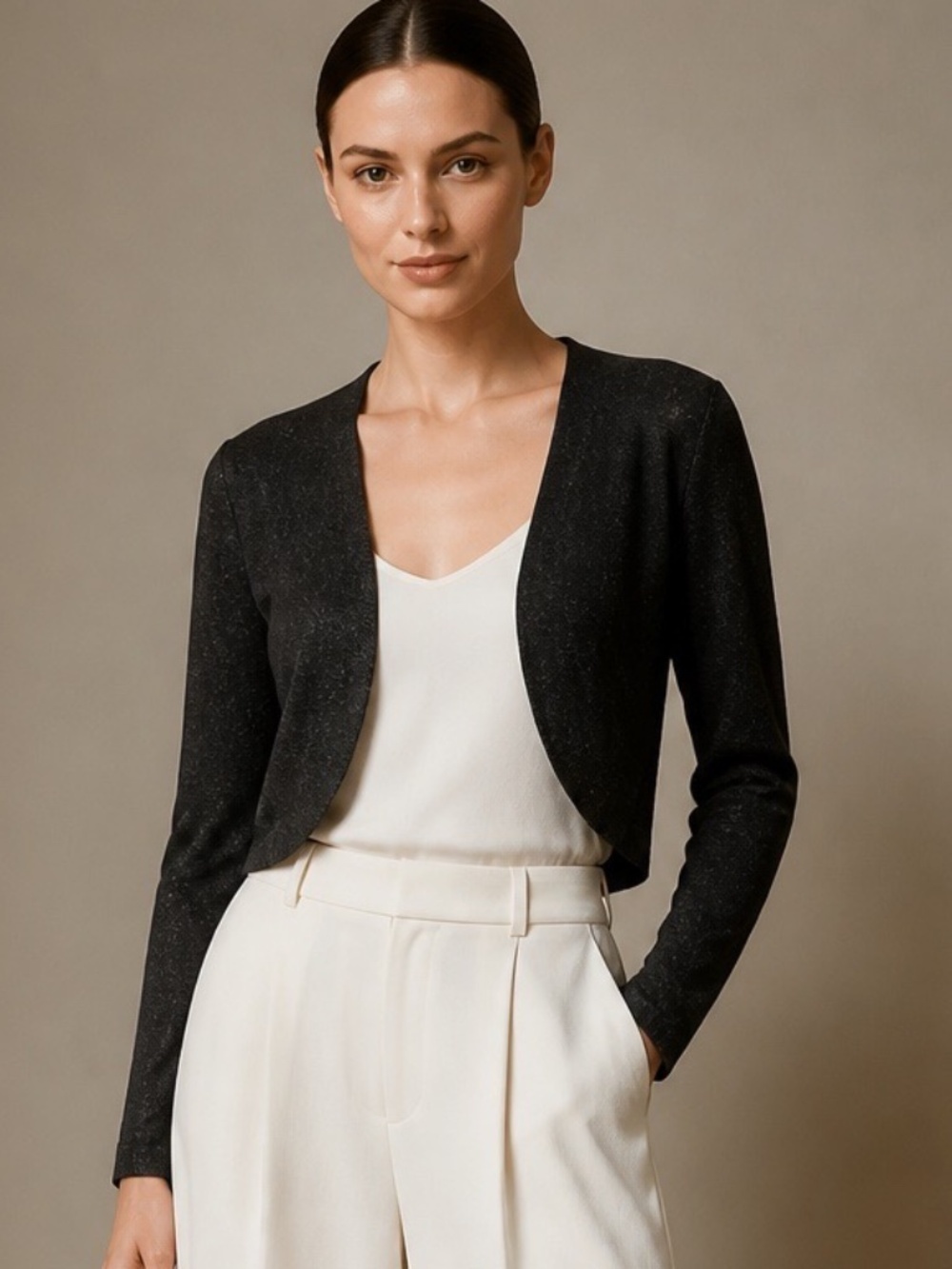 Vintage Glint Metallic Black Open Front Short Cardigan Sweater XS Fairy Grunge